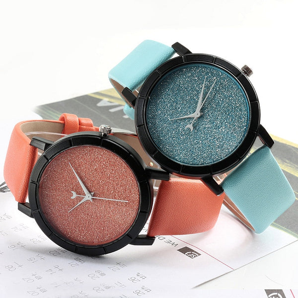 Moon Stars Dial Design Leather Quartz Watch Casual Fashion Dress Ladies Watches Romantic Starry Sky Analog Wristwatch Men Clock