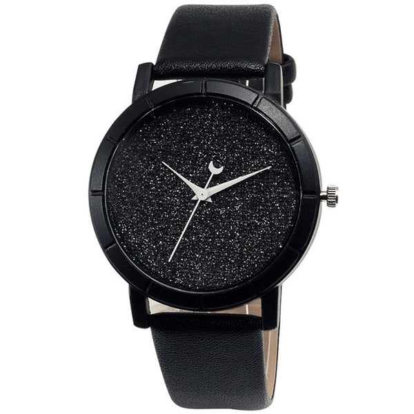 Moon Stars Dial Design Leather Quartz Watch Casual Fashion Dress Ladies Watches Romantic Starry Sky Analog Wristwatch Men Clock