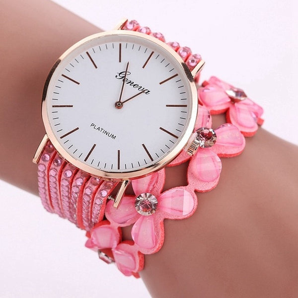 Fashion Geneva Flowers Watches Women Dress Elegant Quartz Bracelet Ladies Watch Crystal Diamond Wrist Watch Gift Reloj Mujer