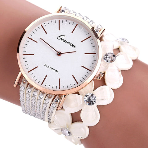 Fashion Geneva Flowers Watches Women Dress Elegant Quartz Bracelet Ladies Watch Crystal Diamond Wrist Watch Gift Reloj Mujer